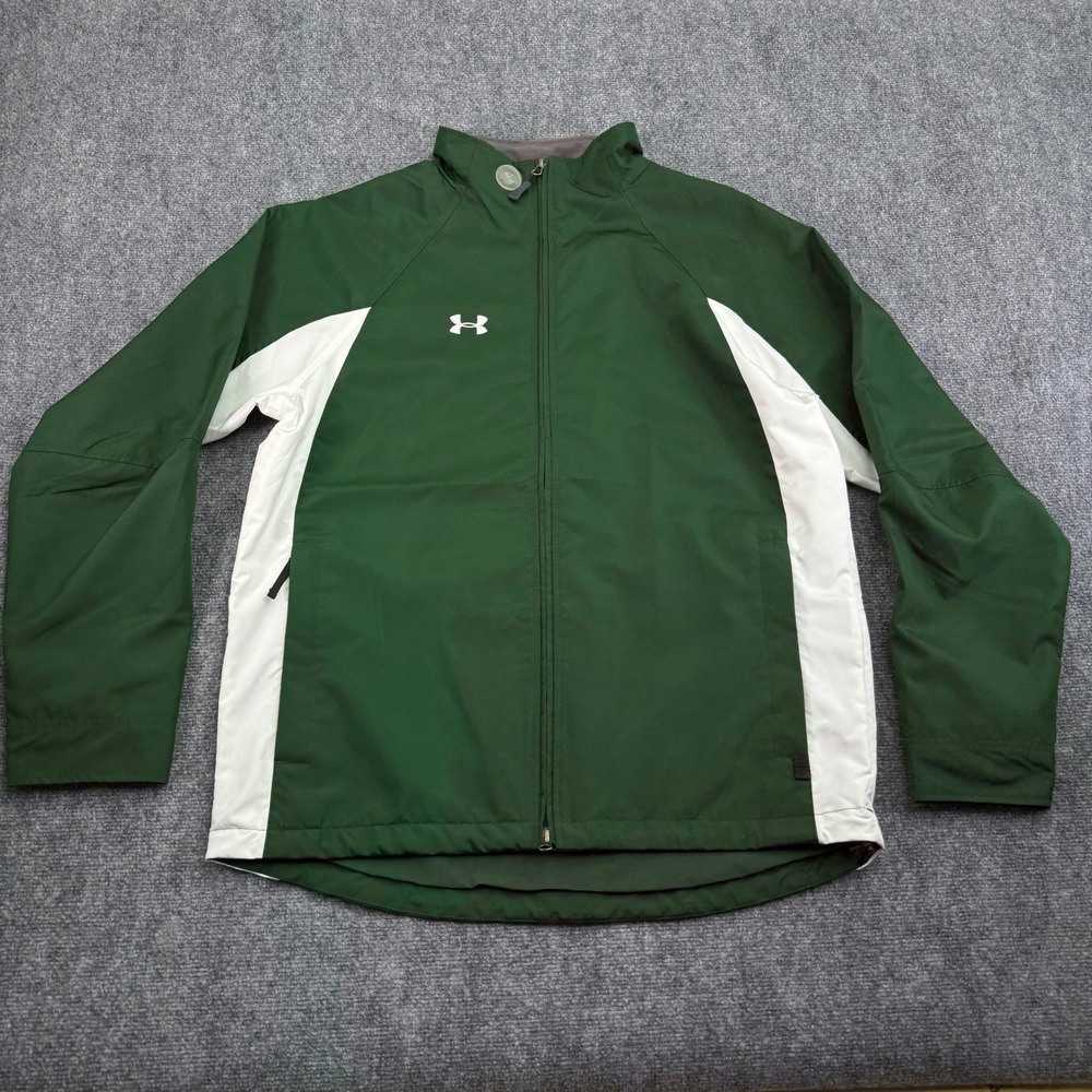 Under Armour Jacket Mens Large Green White Full Zip Athletic Warm Up Track